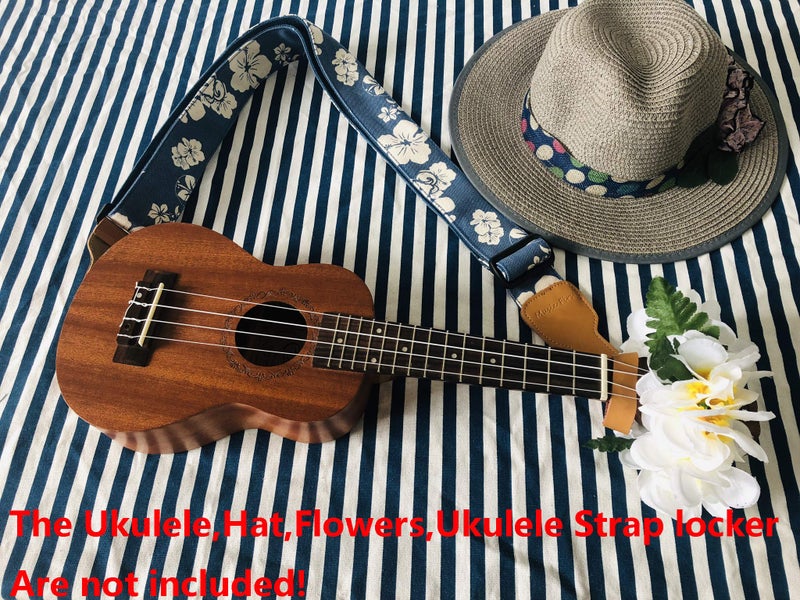 MUSIC FIRST Original Design, 2 inch width (5cm), Hawaiian Style â€œBlue and White Plumeriaâ€ Soft Canvas & Genuine Leather Delux HawaiinGuitar Strap Electric Guitar Straps, Salute ELVIS - Image 3